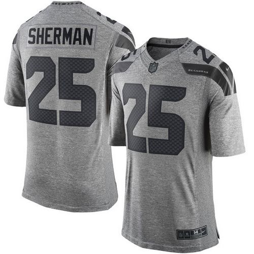 Seattle Seahawks #25 Richard Sherman Gray Men's Stitched Limited Gridiron Gray Jersey Men's