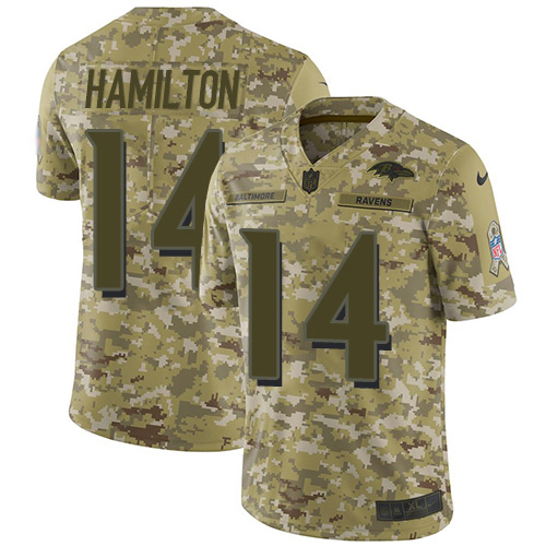 Ravens #14 Kyle Hamilton Camo Men's Stitched Limited 2018 Salute To Service Jersey