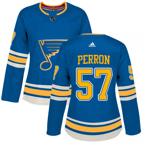 Adidas St. Louis Blues #57 David Perron Blue Alternate Authentic Women's Stitched Jersey Womens