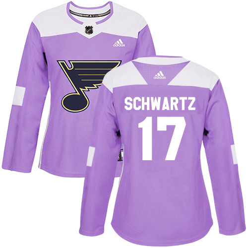 Adidas St. Louis Blues #17 Jaden Schwartz Purple Authentic Fights Cancer Women's Stitched Jersey Womens