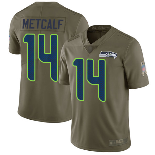 Seahawks #14 D.K. Metcalf Olive Men's Stitched Limited 2017 Salute To Service Jersey