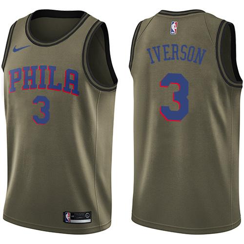 Philadelphia 76ers #3 Allen Iverson Green Salute to Service Youth Swingman Jersey Youth