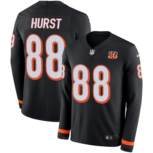 Bengals #88 Hayden Hurst Black Team Color Youth Stitched Limited Therma Long Sleeve Jersey