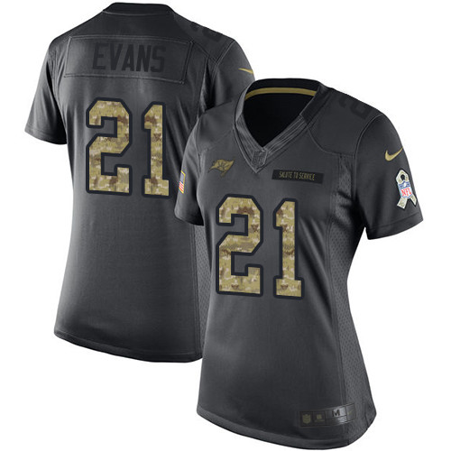 Tampa Bay Buccaneers #21 Justin Evans Black Women's Stitched Limited 2016 Salute to Service Jersey Womens
