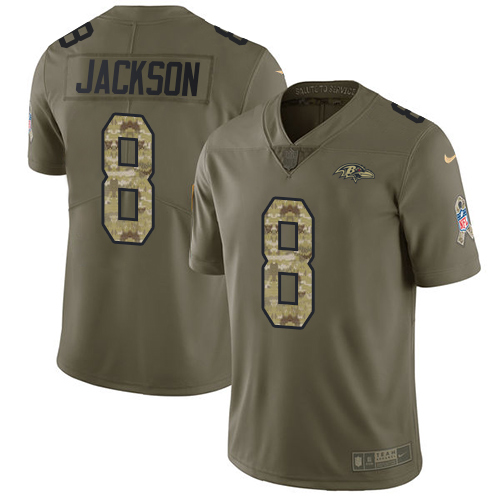 Ravens #8 Lamar Jackson Olive/Camo Men's Stitched Limited 2017 Salute To Service Jersey