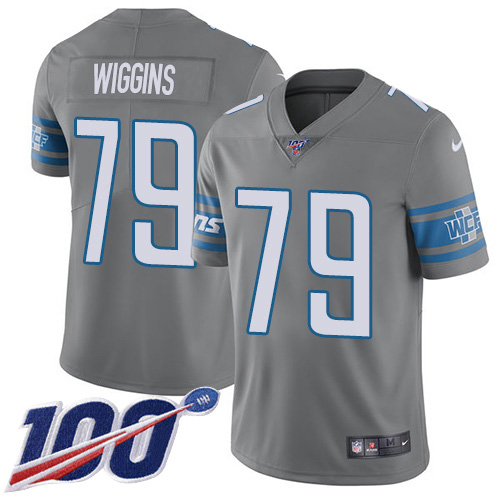 Detroit Lions #79 Kenny Wiggins Gray Men's Stitched Limited Rush 100th Season Jersey Men's