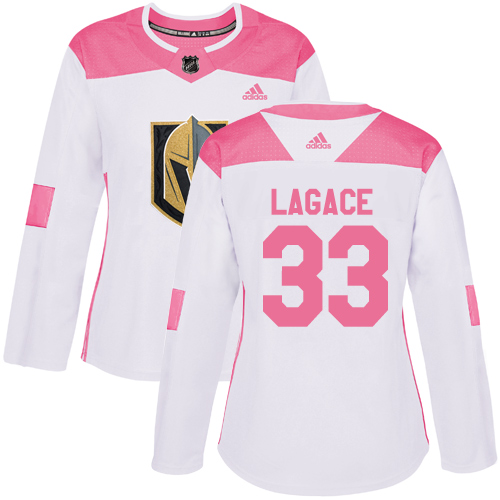 Adidas Golden Vegas Golden Knights #33 Maxime Lagace White/Pink Authentic Fashion Women's Stitched Jersey Womens