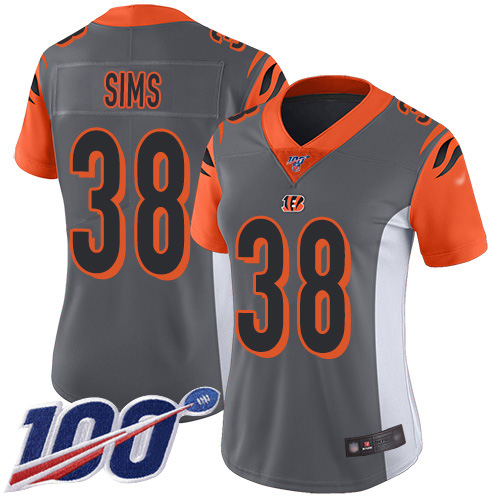 Cincinnati Bengals #38 LeShaun Sims Silver Women's Stitched Limited Inverted Legend 100th Season Jersey Womens