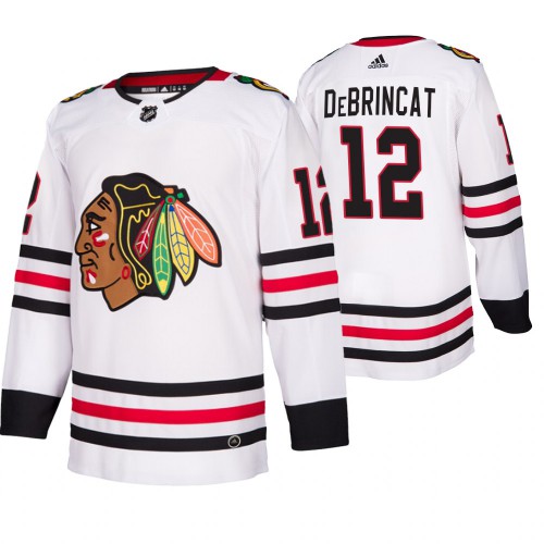 Chicago Chicago Blackhawks #12 Alex Debrincat 2019-20 Away Authentic Player White Jersey Men's