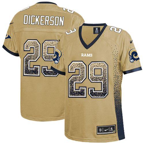 Rams #29 Eric Dickerson Gold Women's Stitched Elite Drift Fashion Jersey