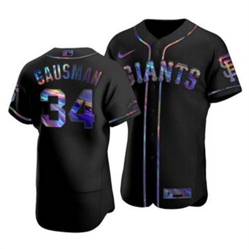 San Francisco San Francisco Giants #34 Kevin Gausman Men's Iridescent Holographic Collection Jersey - Black Men's