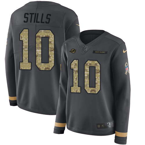Miami Dolphins #10 Kenny Stills Anthracite Salute to Service Women's Stitched Limited Therma Long Sleeve Jersey Womens