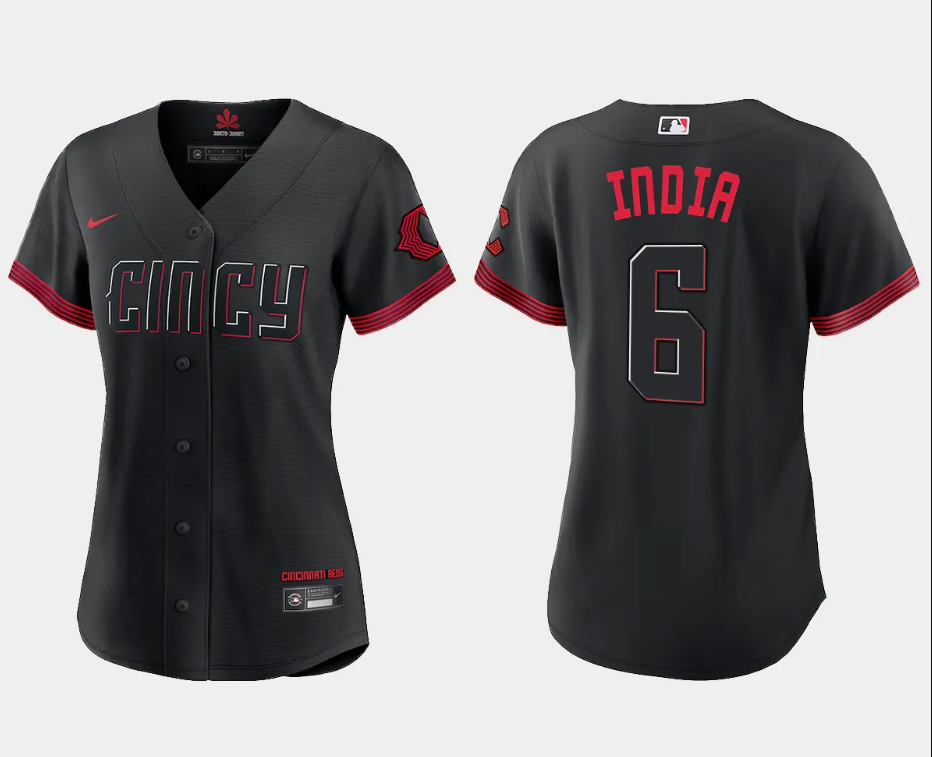 Women Cincinnati Reds Jonathan India Black 2023 City Connect Replica Jersey