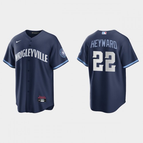 Chicago Chicago Cubs #22 Jason Heyward Men's 2021 City Connect Fans Version Navy Jersey Men's