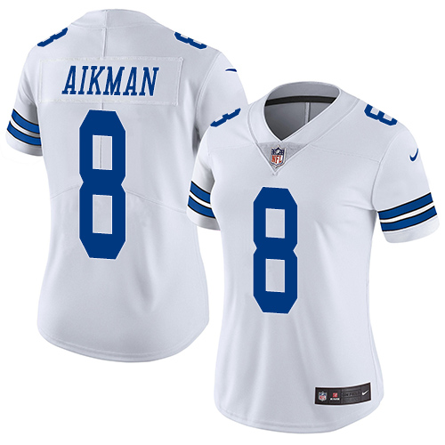 Dallas Cowboys #8 Troy Aikman White Women's Stitched Vapor Untouchable Limited Jersey Womens