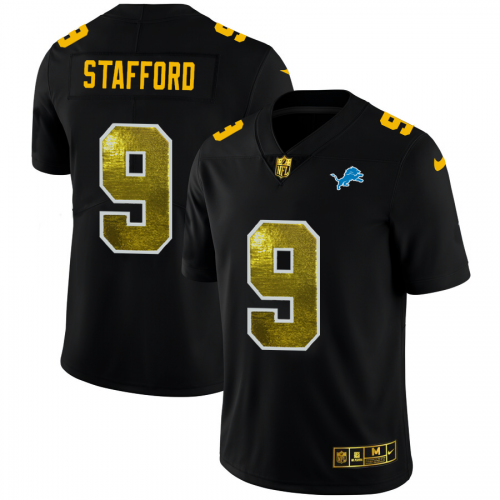 Detroit Detroit Lions #9 Matthew Stafford Men's Black Golden Sequin Vapor Limited Jersey Men's