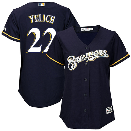 Milwaukee Brewers #22 Christian Yelich Navy Blue Alternate Women's Stitched Jersey Womens