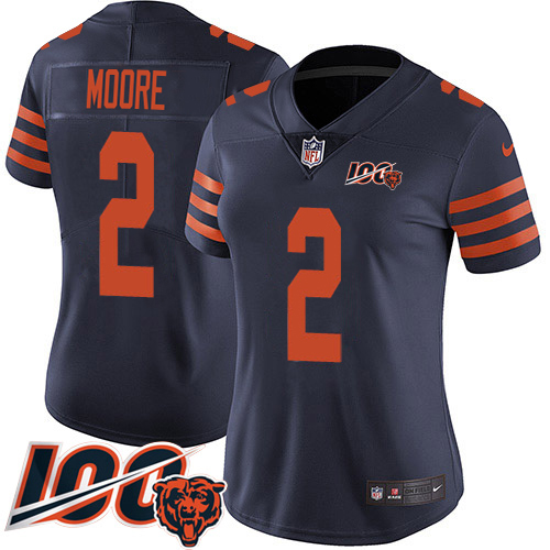 Bears #2 D.J. Moore Navy Blue Alternate Women's Stitched 100th Season Vapor Limited Jersey