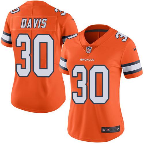 Denver Broncos #30 Terrell Davis Orange Women's Stitched Limited Rush Jersey Womens