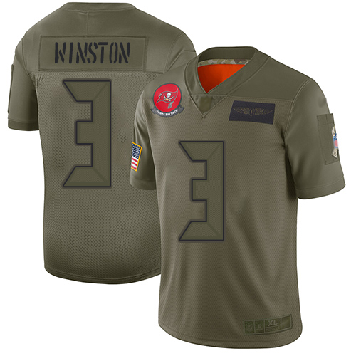 Tampa Bay Buccaneers #3 Jameis Winston Camo Youth Stitched Limited 2019 Salute to Service Jersey Youth