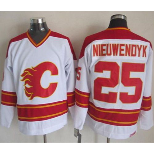 Calgary Flames #25 Joe Nieuwendyk White CCM Throwback Stitched Jersey Men's