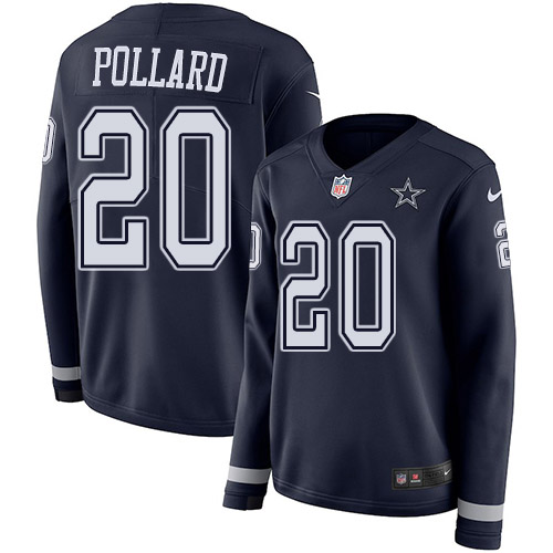Cowboys #20 Tony Pollard Navy Blue Team Color Women's Stitched Limited Therma Long Sleeve Jersey
