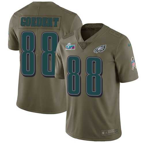 Eagles #88 Dallas Goedert Olive Super Bowl LVII Patch Youth Stitched Limited 2017 Salute To Service Jersey