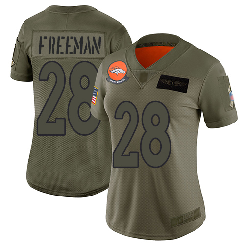 Denver Broncos #28 Royce Freeman Camo Women's Stitched Limited 2019 Salute to Service Jersey Womens