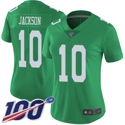 Philadelphia Eagles #10 DeSean Jackson Green Women's Stitched Limited Rush 100th Season Jersey Womens