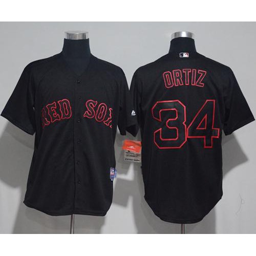 Boston Red Sox #34 David Ortiz Black Strip Stitched Jersey Men's