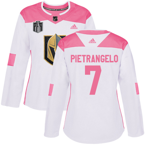 Adidas Golden Knights #7 Alex Pietrangelo White/Pink 2023 Stanley Cup Final Patch Authentic Fashion Women's Stitched Jersey