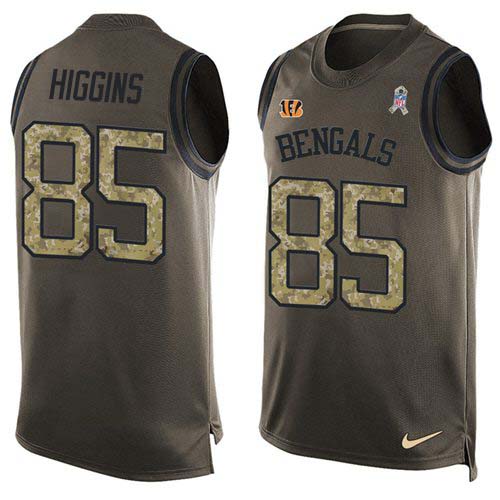 Bengals #85 Tee Higgins Green Men's Stitched Limited Salute To Service Tank Top Jersey