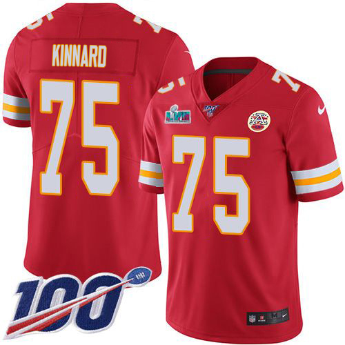 Chiefs #75 Darian Kinnard Red Team Color Super Bowl LVII Patch Men's Stitched 100th Season Vapor Limited Jersey