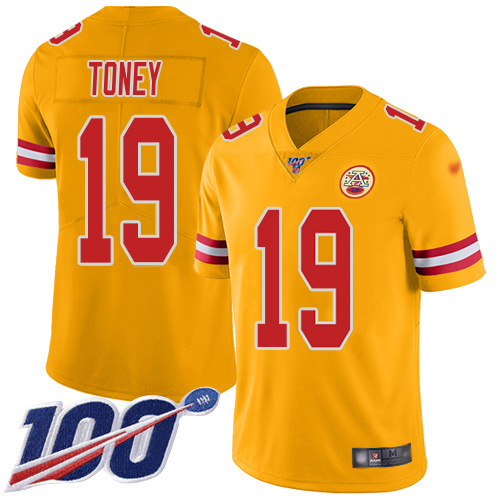 Chiefs #19 Kadarius Toney Gold Youth Stitched Limited Inverted Legend 100th Season Jersey