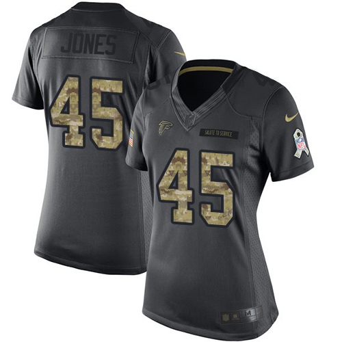 Atlanta Falcons #45 Deion Jones Black Women's Stitched Limited 2016 Salute to Service Jersey Womens