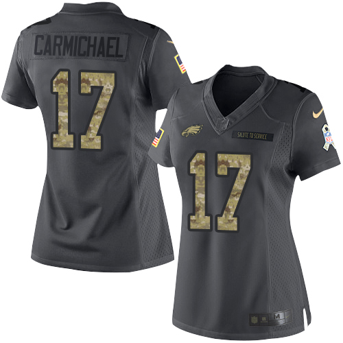 Philadelphia Eagles #17 Harold Carmichael Black Women's Stitched Limited 2016 Salute to Service Jersey Womens