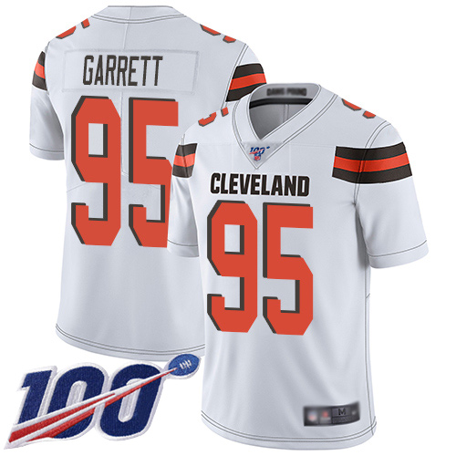 Browns #95 Myles Garrett White Men's Stitched 100th Season Vapor Limited Jersey