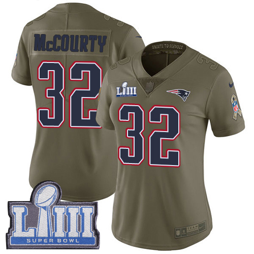 Patriots #32 Devin McCourty Olive Super Bowl LIII Bound Women's Stitched Limited 2017 Salute To Service Jersey