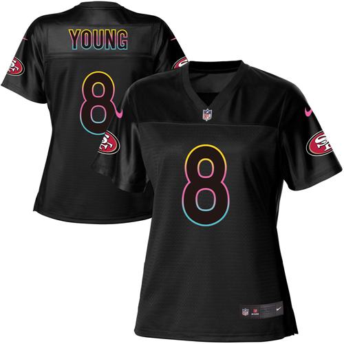 49ers #8 Steve Young Black Women's Fashion Game Jersey