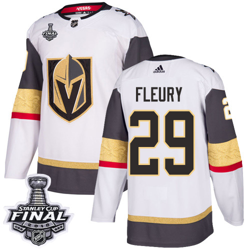 Adidas Golden Vegas Golden Knights #29 Marc-Andre Fleury White Road Authentic 2018 Stanley Cup Final Stitched Jersey Men's
