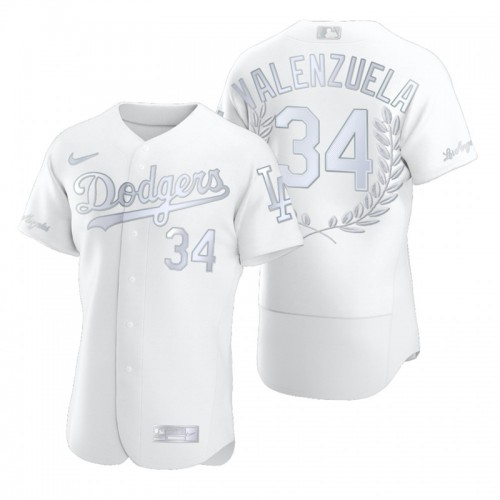 Los Angeles Los Angeles Dodgers #34 Fernando Valenzuela Men's Platinum MVP Limited Player Edition Jersey Men's