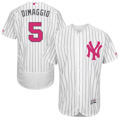 New York Yankees #5 Joe DiMaggio White Strip Flexbase Authentic Collection Mother's Day Stitched Jersey Men's