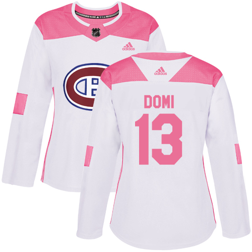 Adidas Montreal Canadiens #13 Max Domi White/Pink Authentic Fashion Women's Stitched Jersey Womens