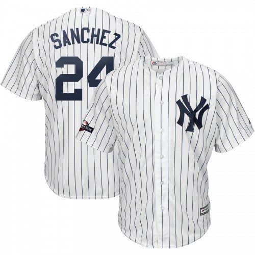 New York New York Yankees #24 Gary Sanchez Majestic 2019 Postseason Official Cool Base Player Jersey White Navy Men's