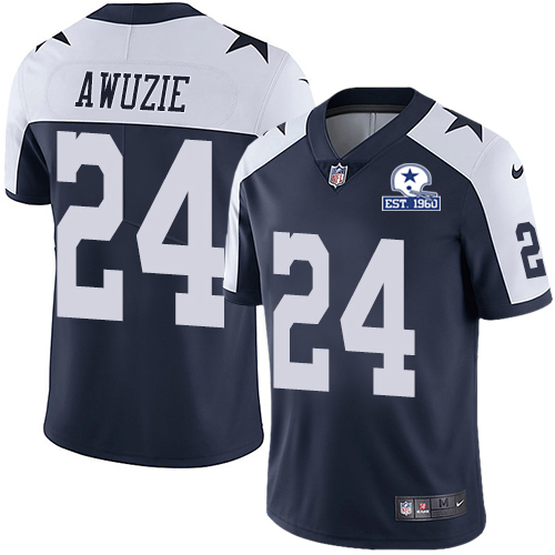 Dallas Cowboys #24 Chidobe Awuzie Navy Blue Thanksgiving Men's Stitched With Established In 1960 Patch Vapor Untouchable Limited Throwback Jersey