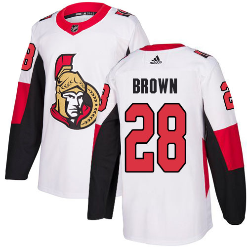 Adidas Ottawa Senators #28 Connor Brown White Road Authentic Stitched Jersey Men's