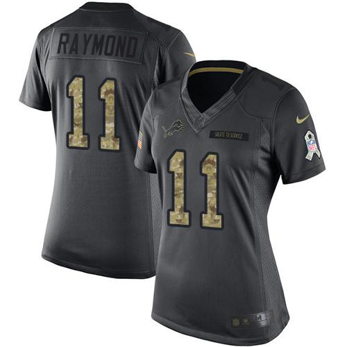 Lions #11 Kalif Raymond Black Women's Stitched Limited 2016 Salute To Service Jersey
