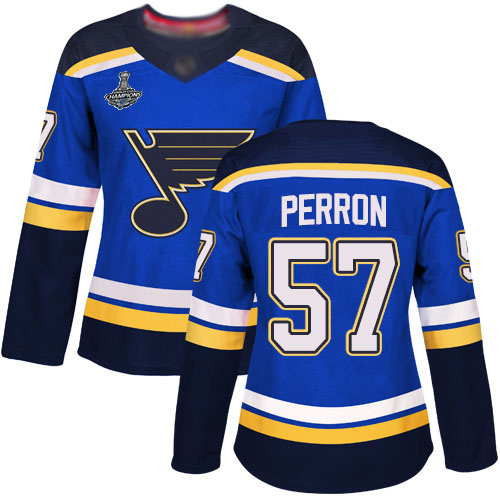 Adidas St. Louis Blues #57 David Perron Blue Home Authentic Stanley Cup Champions Women's Stitched Jersey Womens