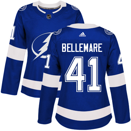 Adidas Tampa Bay Lightning #41 Pierre-Edouard Bellemare Blue Women's Home Authentic Stitched Jersey Womens