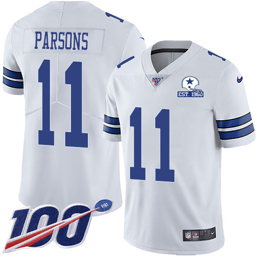 Cowboys #11 Micah Parsons White Men's Stitched With Established In 1960 Patch 100th Season Vapor Untouchable Limited Jersey